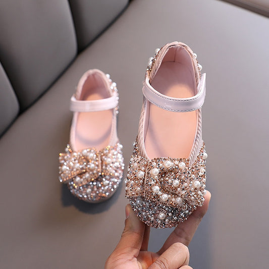 New Childrens Shoes Pearl Rhinestones Shining Kids Princess Shoes Baby Girls Shoes Party And Wedding D487