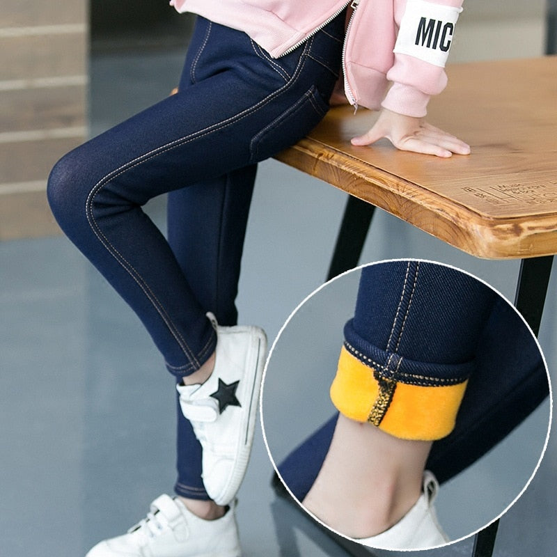 Winter Pants For Girls Children Hot Warm Leggings Kids Slim Trousers Thick Velvet Jeans 3-11Years Baby Girl Stretch Pencil Pants