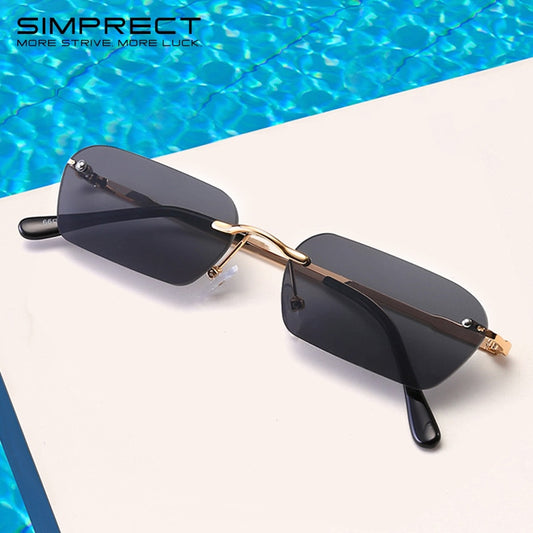 SIMPRECT Rimless Rectangle Sunglasses Women 2022 Luxury Brand Designer Sun Glasses Fashion Retro Vintage Shades For Women oculos