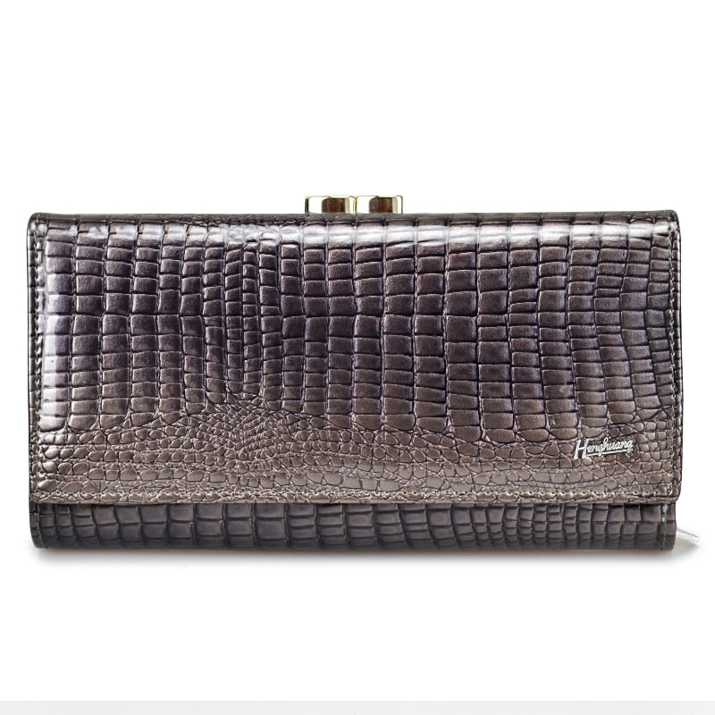 HH Genuine Leather Women&#39;s Wallet Alligator Long Hasp Zipper Wallet Ladies Clutch Money Bag New Female Luxury Coin Purses