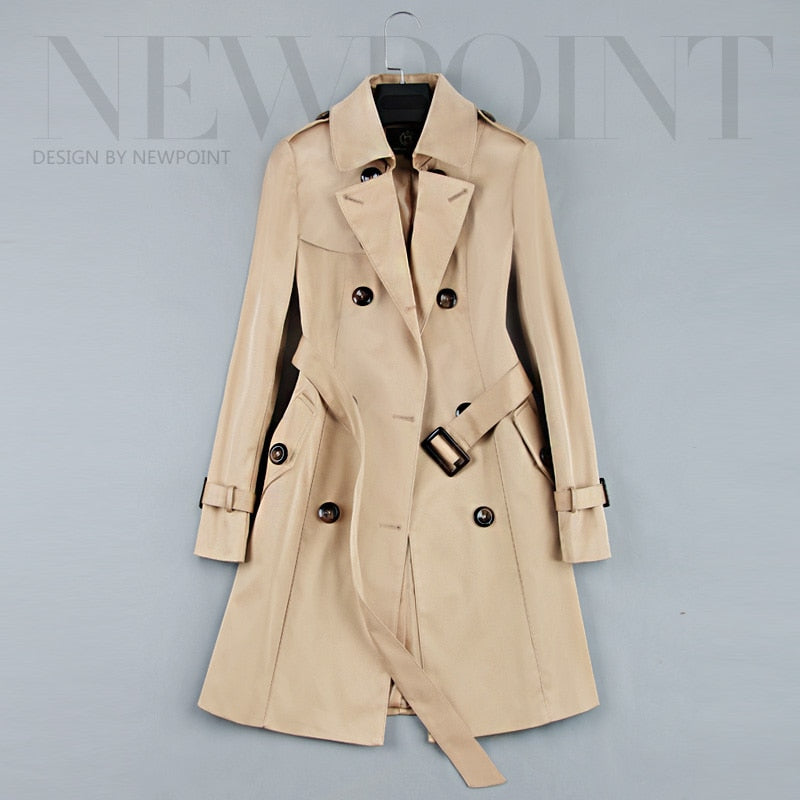 2022 New Fashion Double Breasted Mid-long Trench Coat Women Khaki Slim Belt Cloak Mujer Windbreaker Female Abrigos Brazil LH810