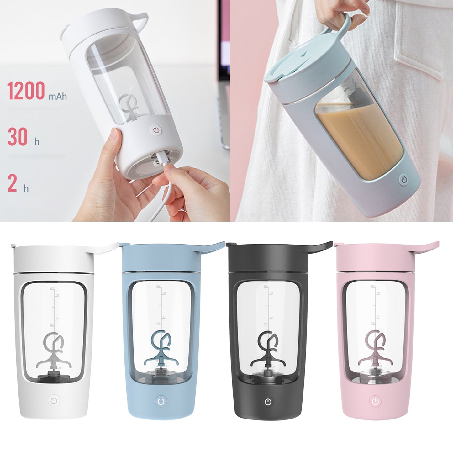 650ml Rechargeable Protein Shaker Bottle Portable Electric Mixer BPA Free Gym Exercise Workout Fitness Sport Bottles Shaker Cups