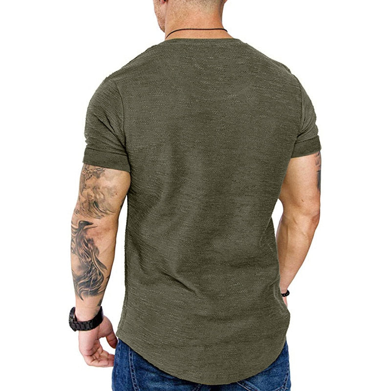 New Men&#39;s T-shirt Slim Fit O-neck Short Sleeve Muscle Fitness Casual Hip Hop Cotton Top Summer Fashion Basic T-shirt Large Size