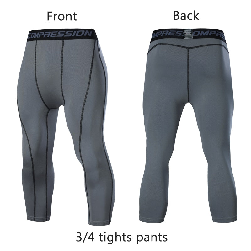 Men&#39;s Running Sport Tights Pants Basketball Cropped Compression Leggings Gym Fitness Sportswear for Male Athletic Trousers