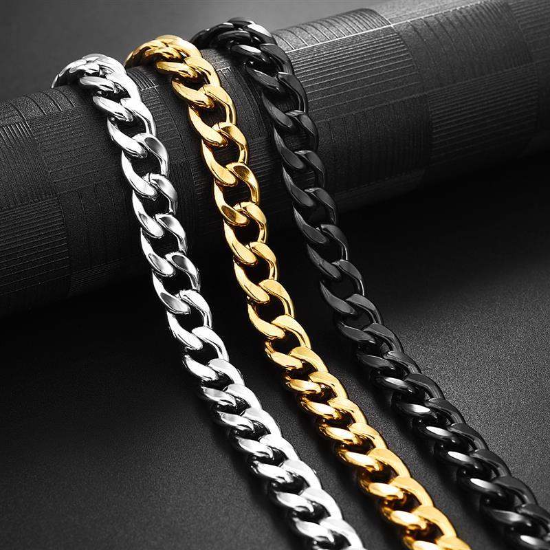 Stainless Steel Chain Necklace for Men Women Curb Cuban Link Chain Gold Color Silver Color Punk Choker Fashion Male Jewelry Gift