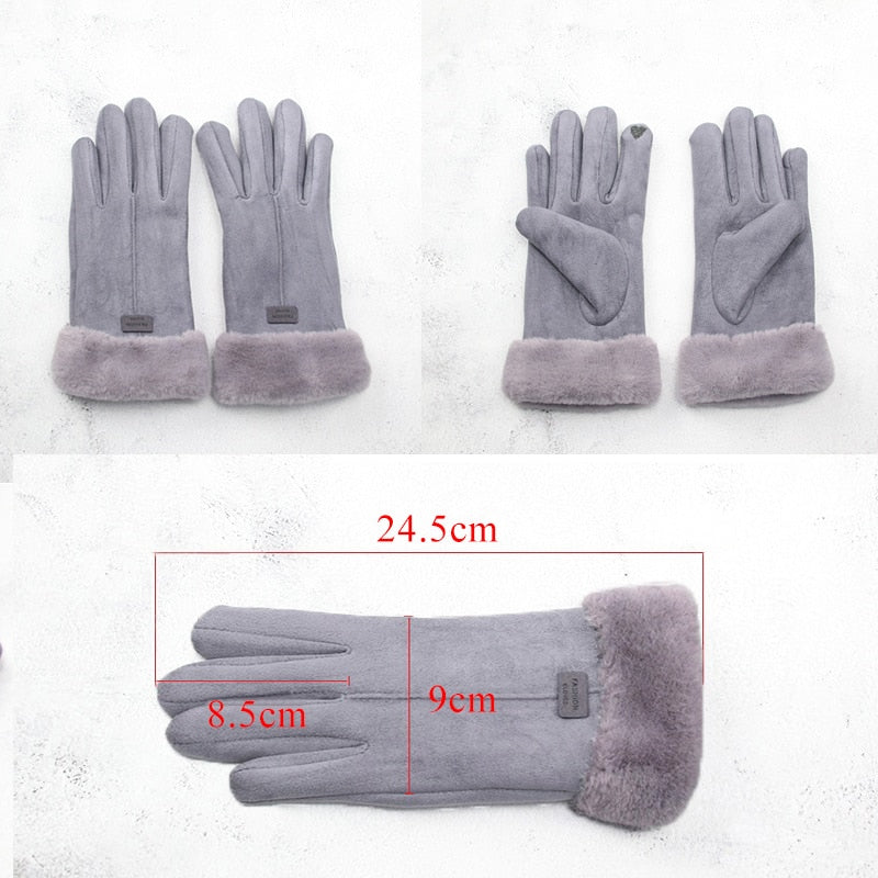 Winter Gloves For Women Touch Screen Lady Suede Warm Plush Inside Finger Gloves Female Winter Elegant Soft Black Mittens Gloves