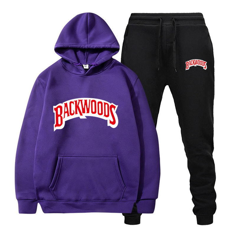 fashion brand Backwoods Men&#39;s Set Fleece Hoodie Pant Thick Warm Tracksuit Sportswear Hooded Track Suits Male Sweatsuit Tracksuit