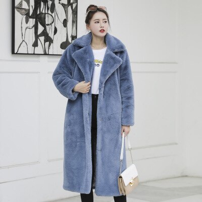 New Women Autumn Winter Furry Warm Fur Outerwear Fashion Loose Faux Fur Rabbit Long Jacket Casual Thickened Fur Coat