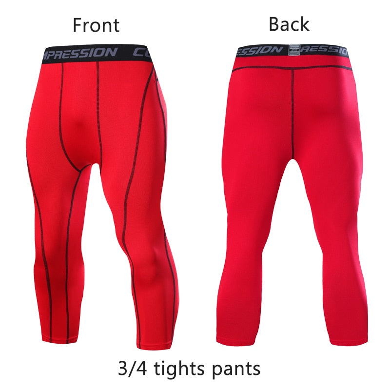 Men&#39;s Running Sport Tights Pants Basketball Cropped Compression Leggings Gym Fitness Sportswear for Male Athletic Trousers