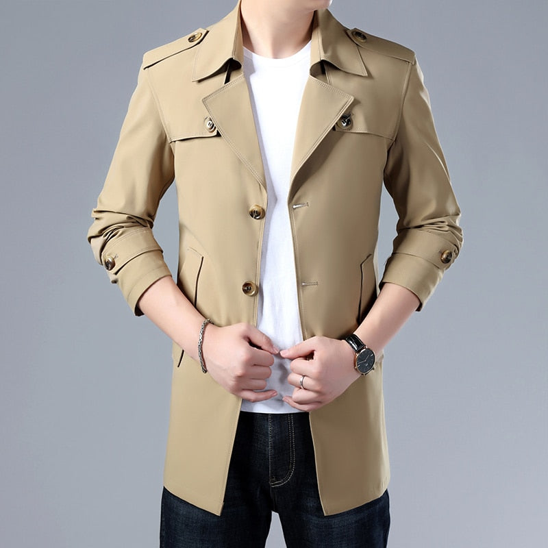 Thoshine Brand Spring Autumn Men Trench Coats Superior Quality Buttons Male Fashion Outerwear Jackets Windbreaker Plus Size 3XL