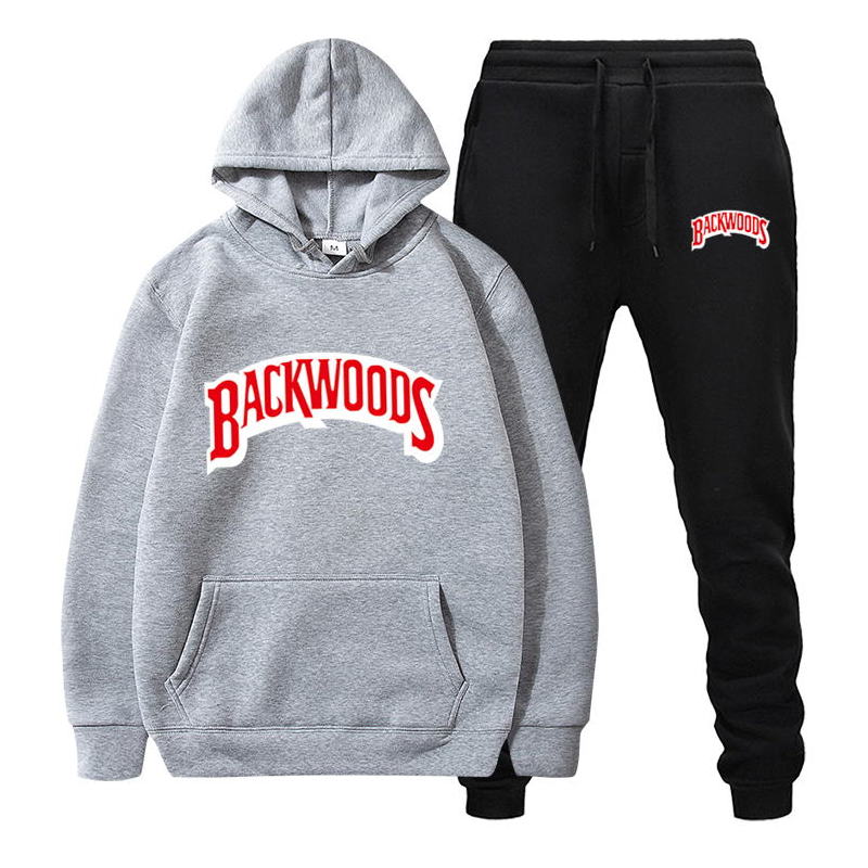 fashion brand Backwoods Men&#39;s Set Fleece Hoodie Pant Thick Warm Tracksuit Sportswear Hooded Track Suits Male Sweatsuit Tracksuit