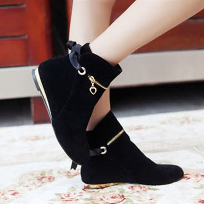 Sweet Bow Ankle Boots Women Faux Suede Boots Short Boots Fashion round toe solid ankle boots Woman Plus Size 35-43