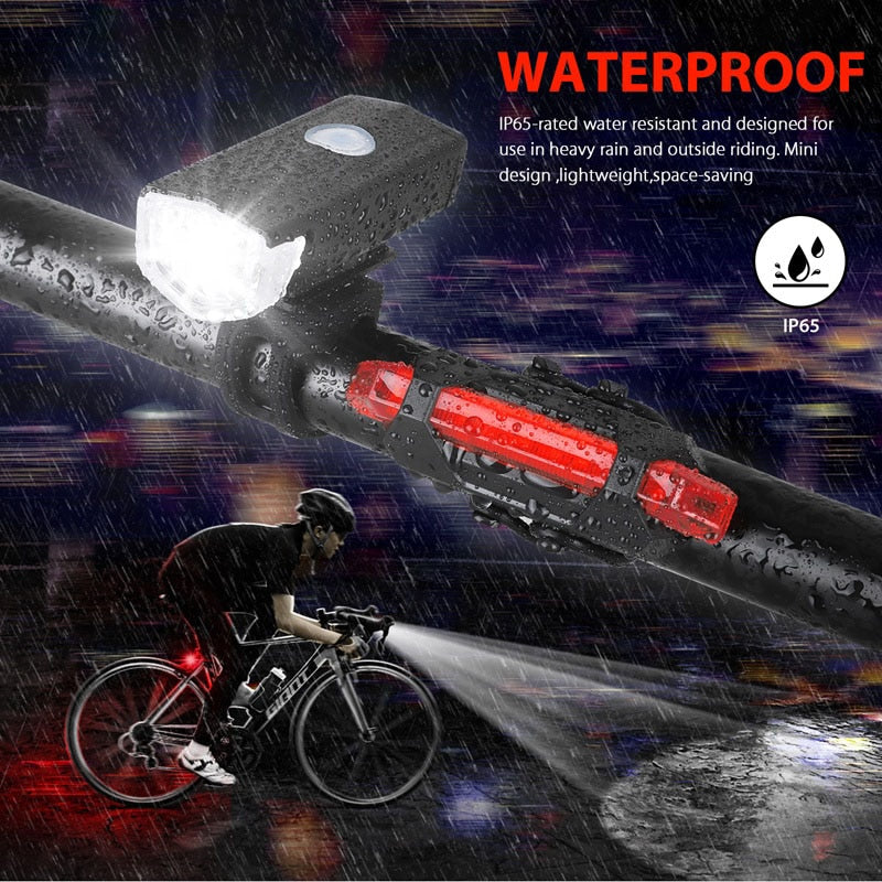 USB Rechargeable Bike Light MTB Bicycle Front Back Rear Taillight Cycling Safety Warning Light Waterproof Bicycle Lamp Flashligh