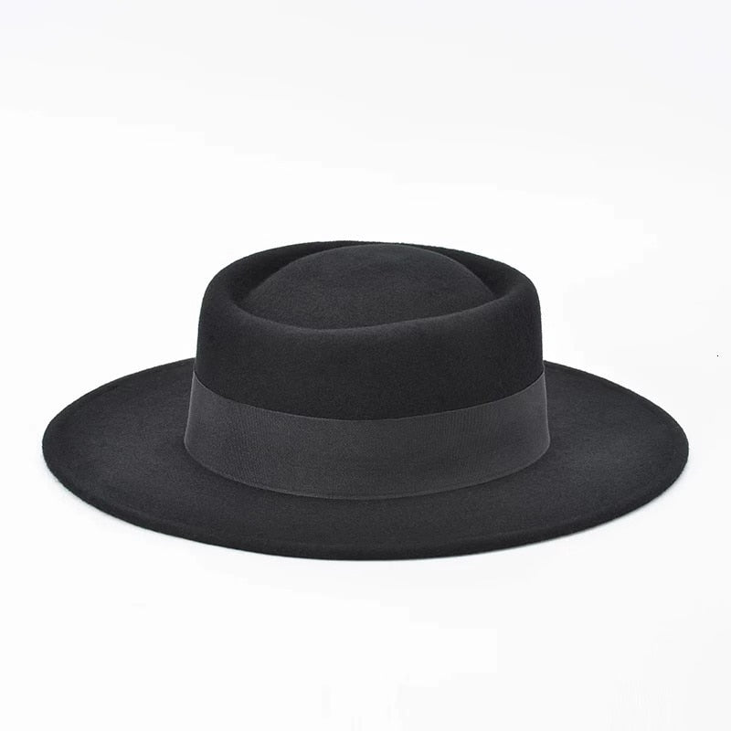 VRIGINER High Quality Autumn Winter Fedora Hat Woman Fashion Big Women 100% Wool Hat Flat Top Ladies Wide Brim Hat For Winter