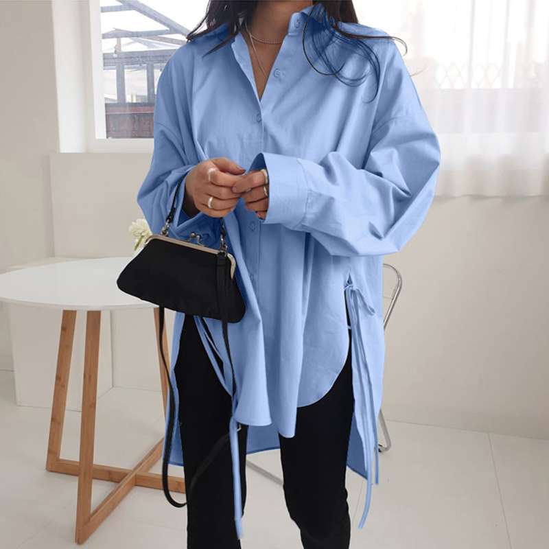 Stylish Solid Shirts Women&#39;s Asymmetrical Blouse 2022 ZANZEA Casual Lace Up Blusas Female Button Lapel Shirt Oversized Tunic