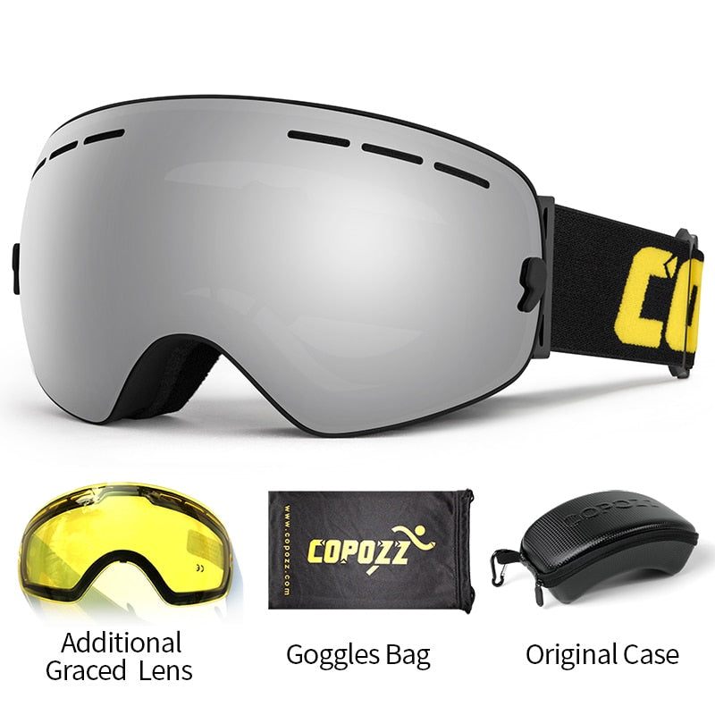 COPOZZ Brand Professional Ski Goggles Double Layers Lens Anti-fog UV400 Big Ski Glasses Skiing Snowboard Men Women Snow Goggles