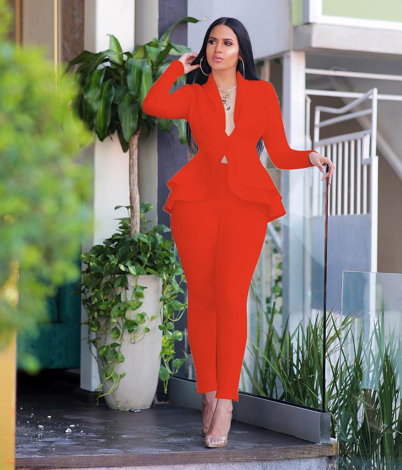 New Women Winter Women&#39;s Set Tracksuit Full Sleeve Ruffles Blazers Pencil Pants Suit Two Piece Set Office Lady Outfits Uniform