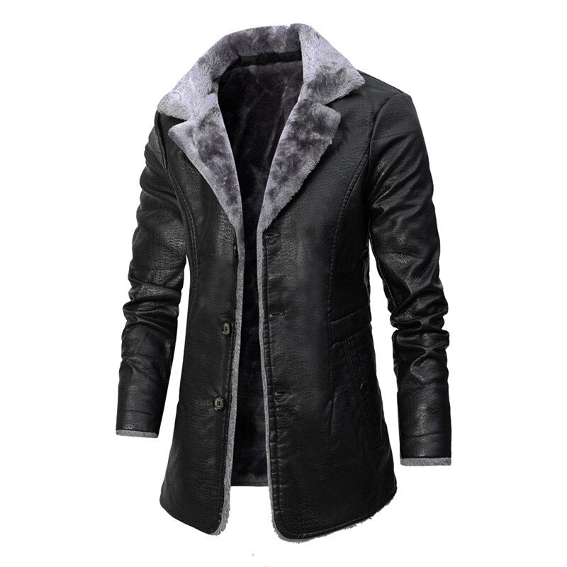 2022 New High Quality Jacket Men's Street Windbreaker Coat Men Leather Clothing Thick Jacket Fleece Men Casual Jacket PU