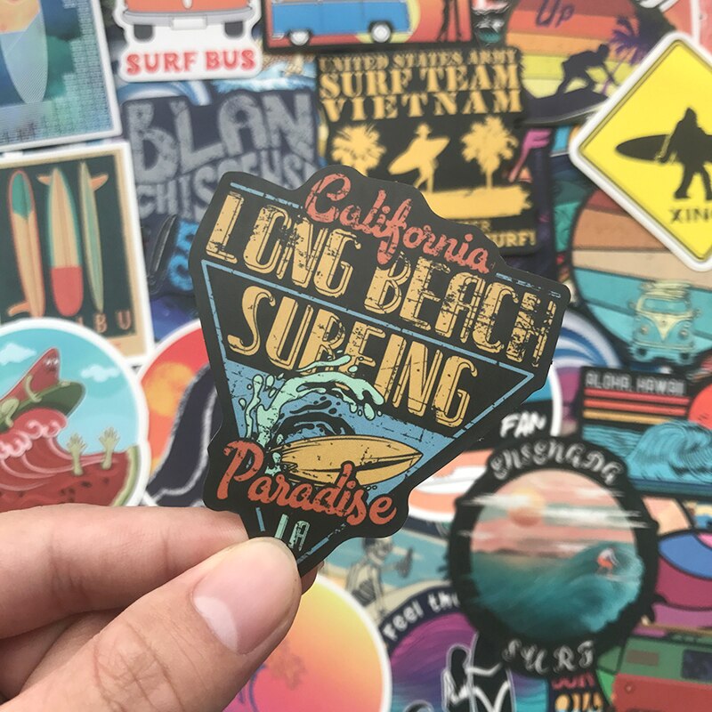 105 PCS Summer Surfing Stickers Beach Travel Graffiti Surf Sticker DIY for Surfboard Laptop Luggage Bicycle Tablet Water Bottle