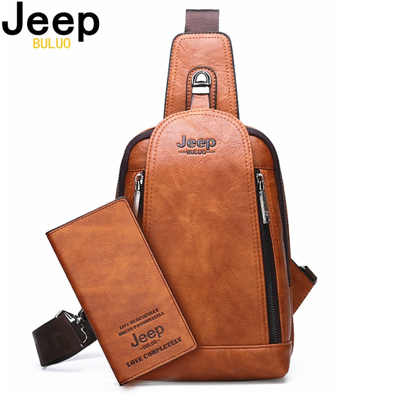 JEEP BULUO Brand Travel Hiking Messenger Shoulder Bags Men&#39;s Large Capacity Sling Crossbody Bag Solid Men Leather Bag