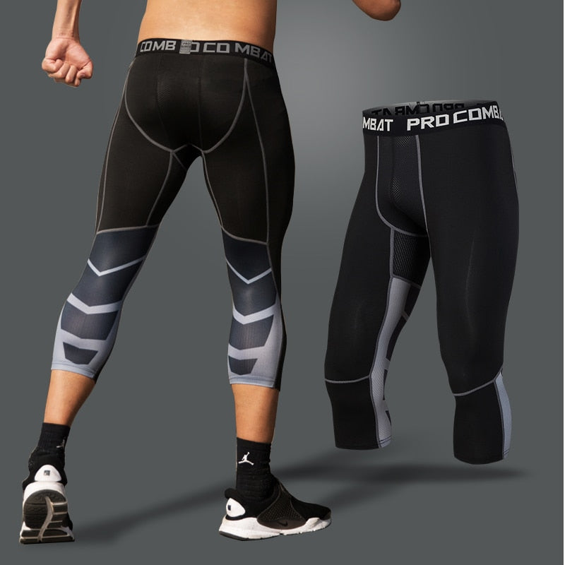 Men&#39;s Running Sport Tights Pants Basketball Cropped Compression Leggings Gym Fitness Sportswear for Male Athletic Trousers