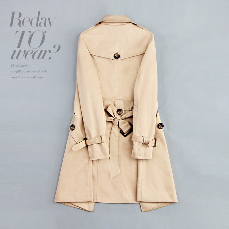 2022 New Fashion Double Breasted Mid-long Trench Coat Women Khaki Slim Belt Cloak Mujer Windbreaker Female Abrigos Brazil LH810