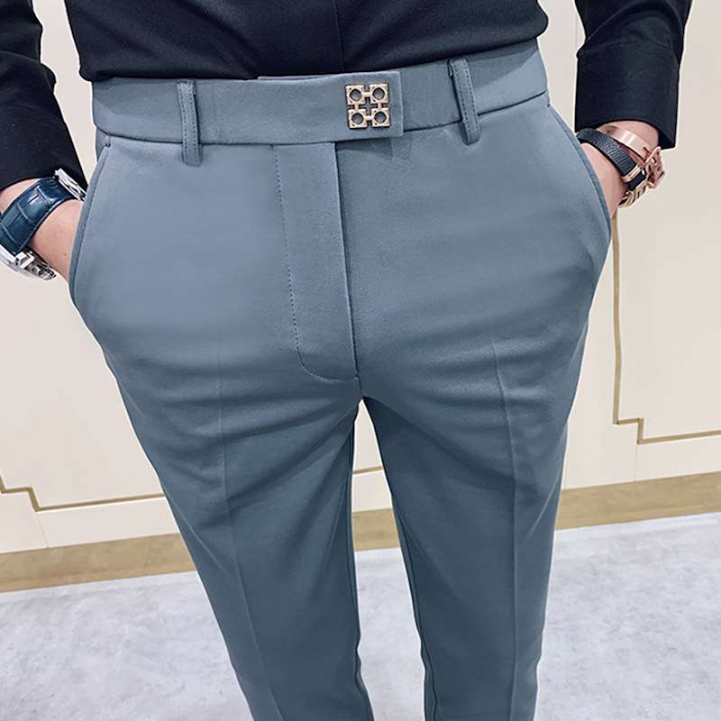 Spring 2022 Men Pants Korean Slim Fit Men Casual Ankle Length Pants Streetwear Men High Quality Black Gray Dress Suit Pant Man