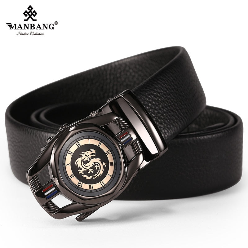 ManBang New Fashion Men Belt Cowskin leather business automatic buckle belt Cowhide for Jeans Men Design High Quality