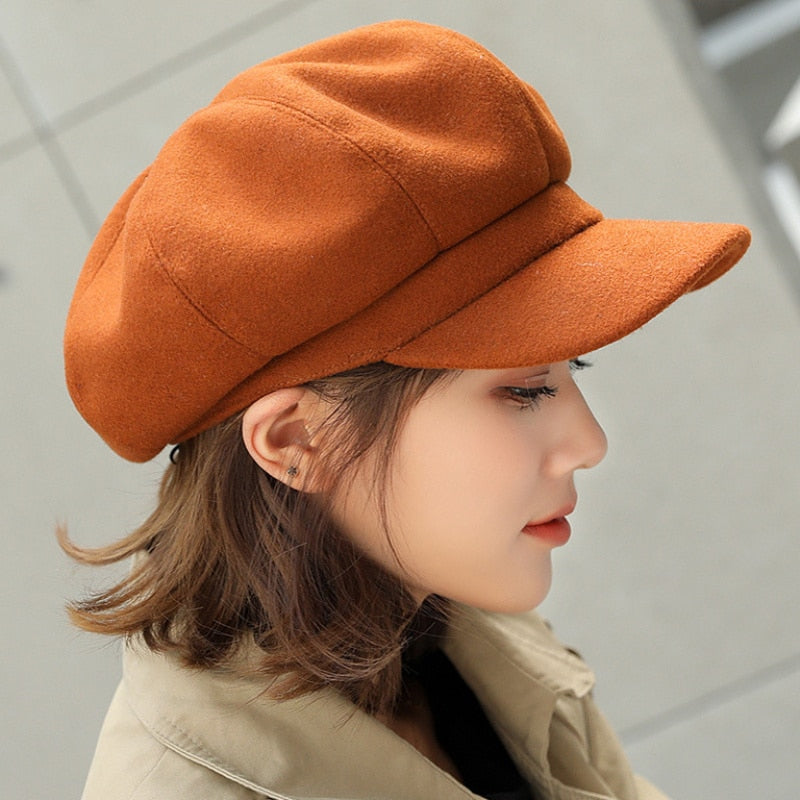 Auutmn Winter Hats for Women Solid Plain Octagonal Newsboy Cap Men Ladies Casual Wool Hat Winter Beret Women Painter Cap