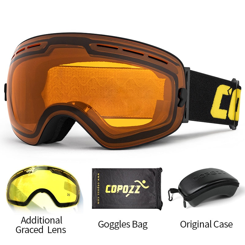 COPOZZ Brand Professional Ski Goggles Double Layers Lens Anti-fog UV400 Big Ski Glasses Skiing Snowboard Men Women Snow Goggles