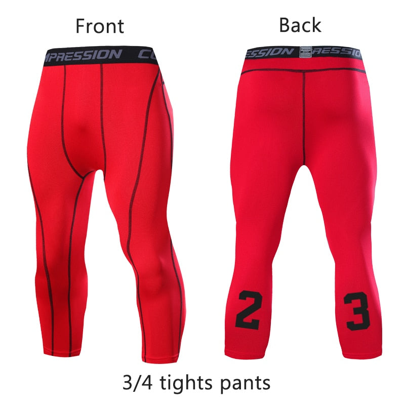 Men&#39;s Running Sport Tights Pants Basketball Cropped Compression Leggings Gym Fitness Sportswear for Male Athletic Trousers