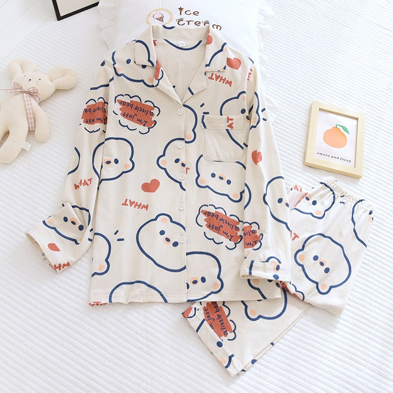 2022 Spring Leaves Printed Women&#39;s Pajama Cotton Plus Size Two-piece Set Brief Fashion Long Sleeve Home Clothes Female Sleepwear