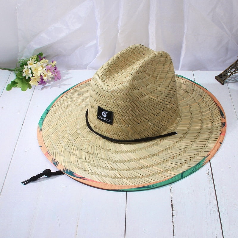 Fashion Lifeguard Hat Straw Weave Lady Summer Beach Sun Hat Outdoor Printing Wide Brim Panama Hat Size 57-60CM