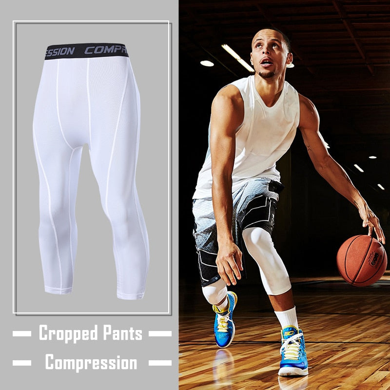 Men&#39;s Running Sport Tights Pants Basketball Cropped Compression Leggings Gym Fitness Sportswear for Male Athletic Trousers