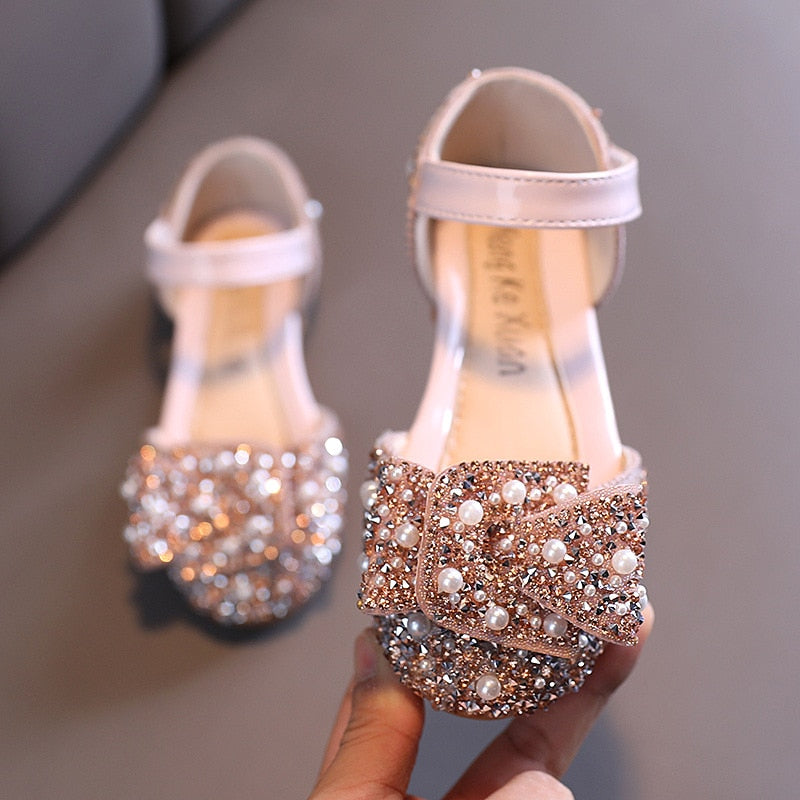 New Childrens Shoes Pearl Rhinestones Shining Kids Princess Shoes Baby Girls Shoes Party And Wedding D487