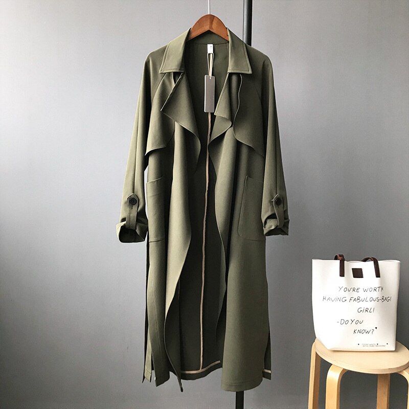 ZURICHOUSE UK Style Vintage Elegant Women&#39;s Windbreaker With Belt Fashion Split Long Overcoat Female Casual Chic Trench Coat