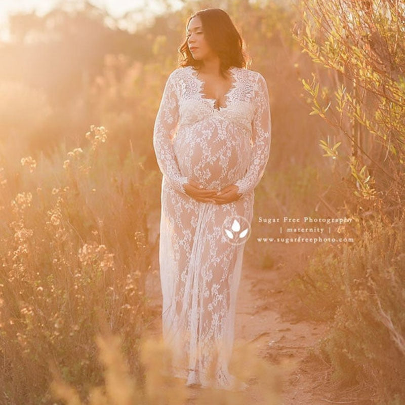 Pregnancy Dress for Photo Shoot Maternity Photography Props Sexy V Neck Lace Maxi Gown Dress Plus Size Pregnant Women Clothes