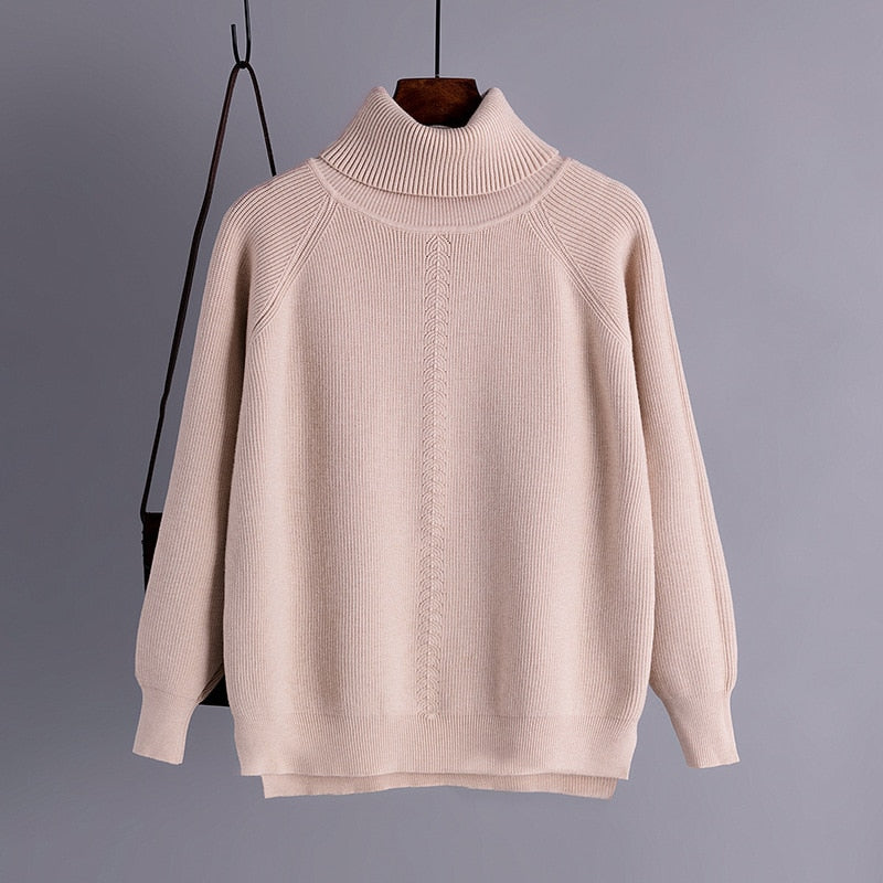 HLBCBG Autumn winter oversize basic thick Sweater Pullovers Women female high-neck loose sweater long sleeve knit Jumpers top