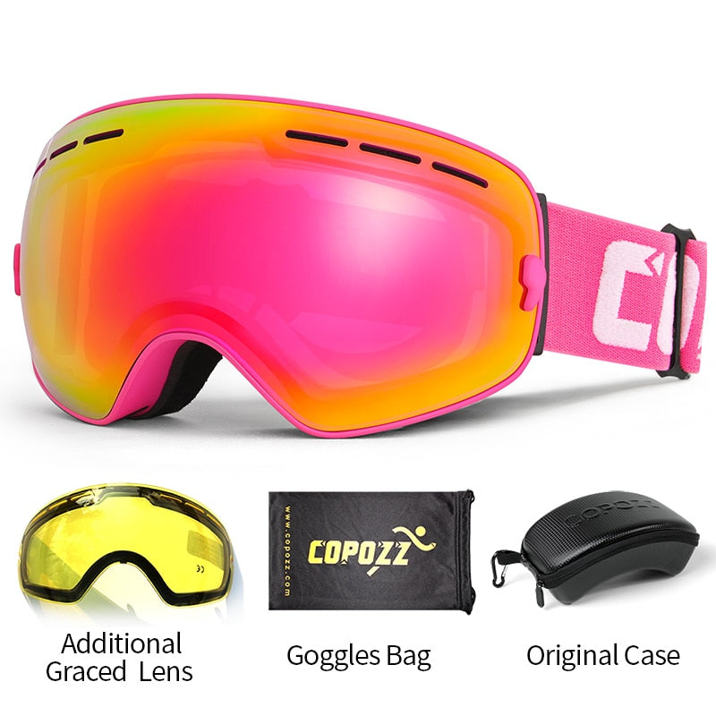 COPOZZ Brand Professional Ski Goggles Double Layers Lens Anti-fog UV400 Big Ski Glasses Skiing Snowboard Men Women Snow Goggles