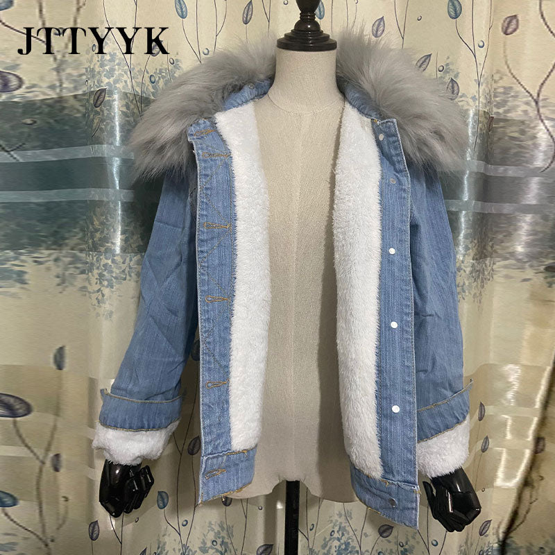 2022 Winter Jeans Jackets Plus Velvet Warm Parka Outerwear Women Cashmere Cotton Coat Girl Fashion Denim Jacket Coat LJ162