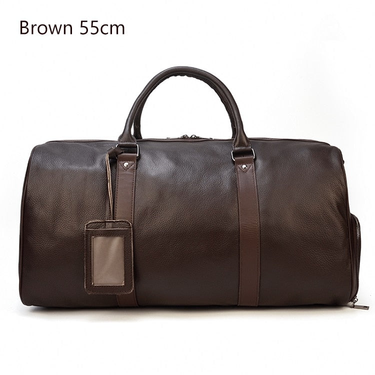 MAHEU Natural Cow Skin Travel Bags Waterproof Men&#39;s Leather Overnight Bags Hand Luggage Men Male Weekend Bag Business Man 55cm