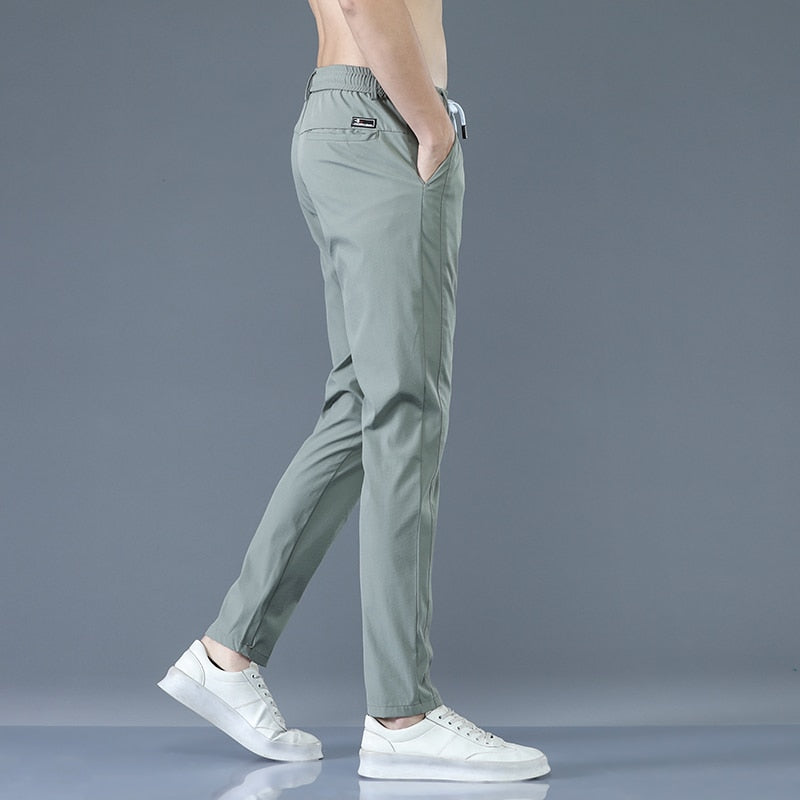 2022 Men&#39;s Trousers Spring Summer New Thin Green Solid Color Fashion Pocket Applique Full Length Casual Work Pants Pantalon