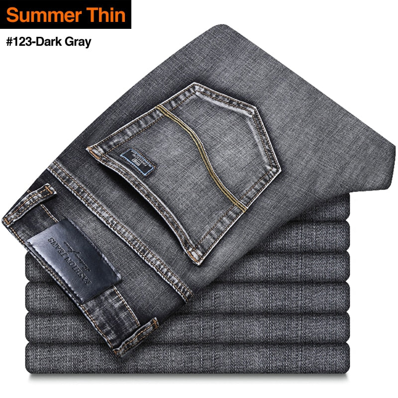 2022 New Men&#39;s Stretch Regular Fit Jeans Business Casual Classic Style Fashion Denim Trousers Male Black Blue Gray Pants