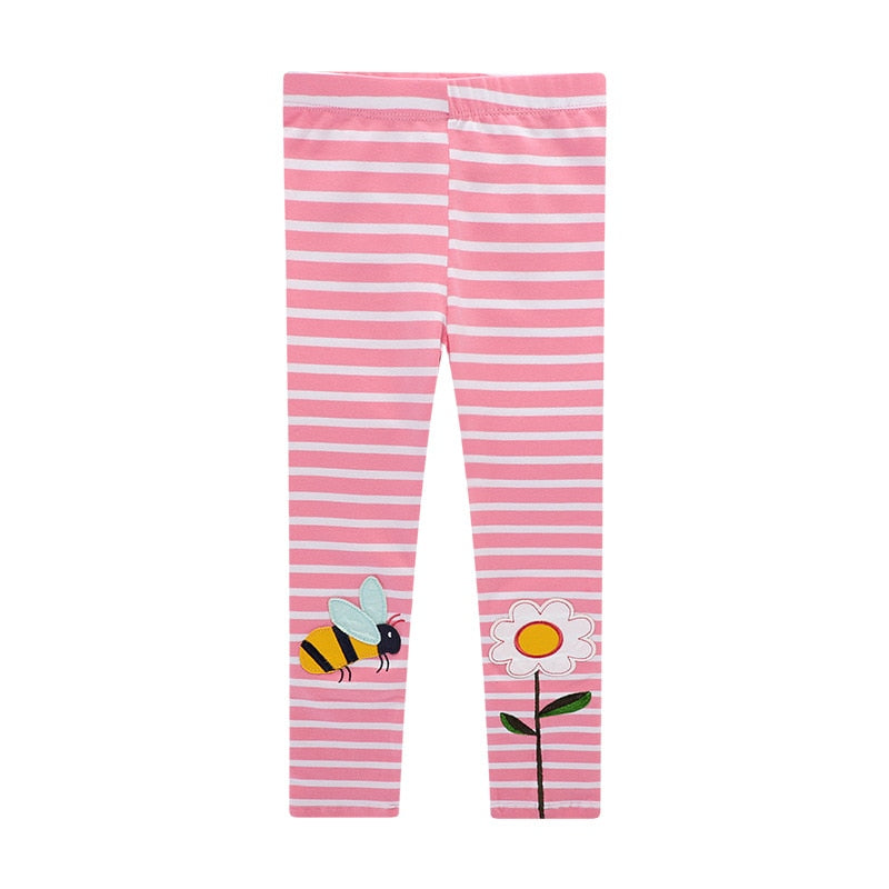 Little Maven 2022 Girls Leggings 100% Cotton Trousers for Kids Comfort Pants Childrens Tights Lovely Clothes with Bee and Flower