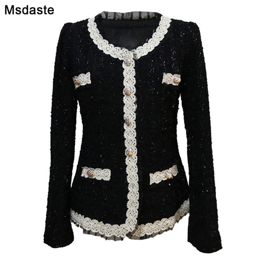 Women Blazers Feminino Autumn Paillette Lady Jackets and Coats Blaser Femme Chaqueta Mujer Jaqueta Feminina Black White