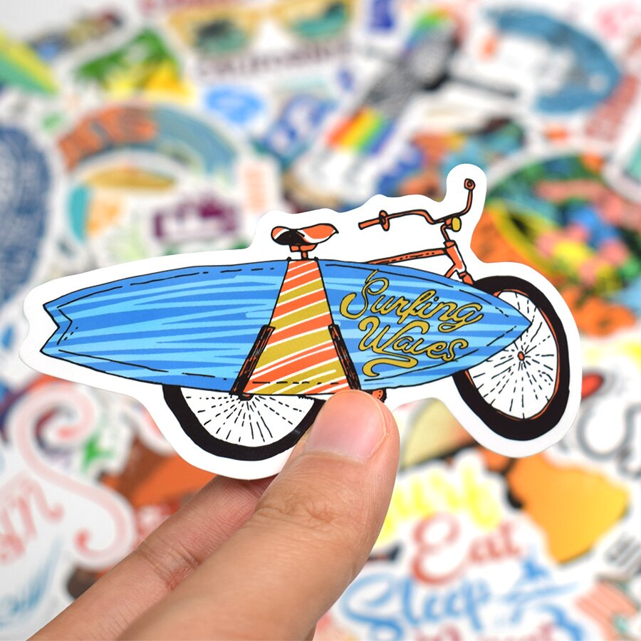 50 PCS Outdoor Surf Stickers Tropical Beach Travel Summer Sports Vsco Girl Sticker to DIY Surfboard Skateboard Laptop Car Decals