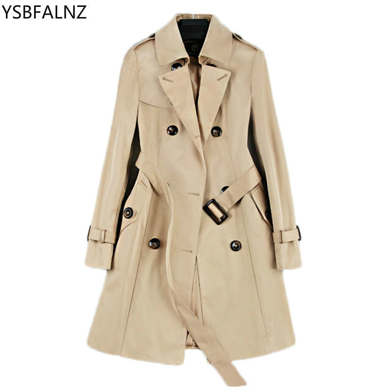 2022 New Fashion Double Breasted Mid-long Trench Coat Women Khaki Slim Belt Cloak Mujer Windbreaker Female Abrigos Brazil LH810