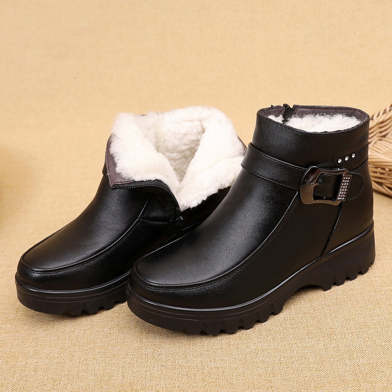 GKTINOO Fashion Winter Women Genuine Leather Ankle Boots Female Thick Plush Warm Snow Boots Mother Waterproof Non-slip Booties