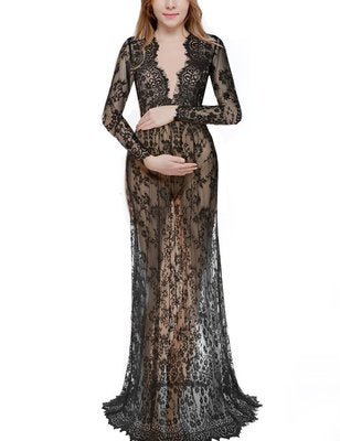 Pregnancy Dress for Photo Shoot Maternity Photography Props Sexy V Neck Lace Maxi Gown Dress Plus Size Pregnant Women Clothes