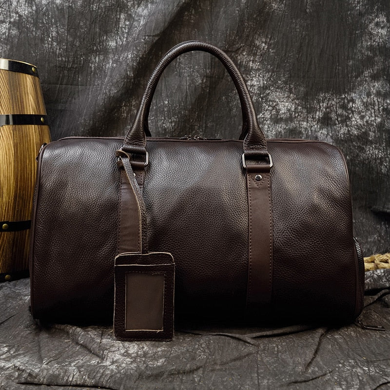 Hot Genuine Leather Men Women Travel Bag Soft Real Leather Cowhide Carry Hand Luggage Bag Travel Shoulder Bag Male Female Duffle